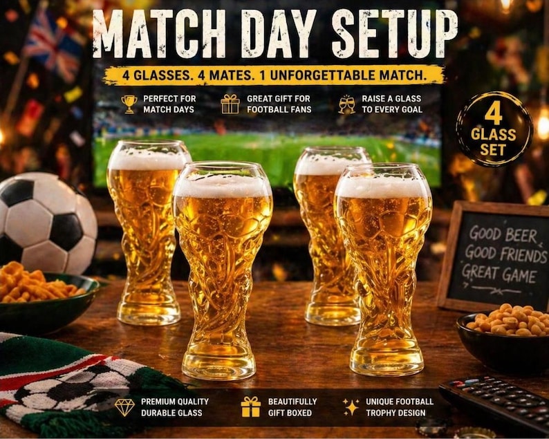 Football Trophy Glass 450ml 600ml 800ml, Match Day Beer Glass, Football Fan Gift, Birthday Gift for Him, Gift for Dad, Football Supporter image 11