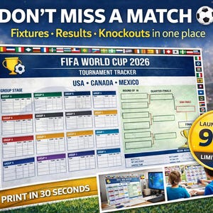 World Cup 2026 Wall Chart Printable | Football Fixture Tracker | Tournament Planner PDF | Instant Download | Kids & Family Friendly