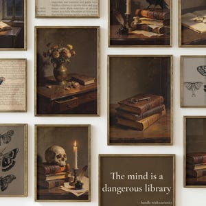Ensemble d'art mural imprimable Dark Academia, mur de galerie vintage de mauvaise humeur, décoration de bibliothèque gothique, collection d'art de livres anciens, lot de 20 impressions