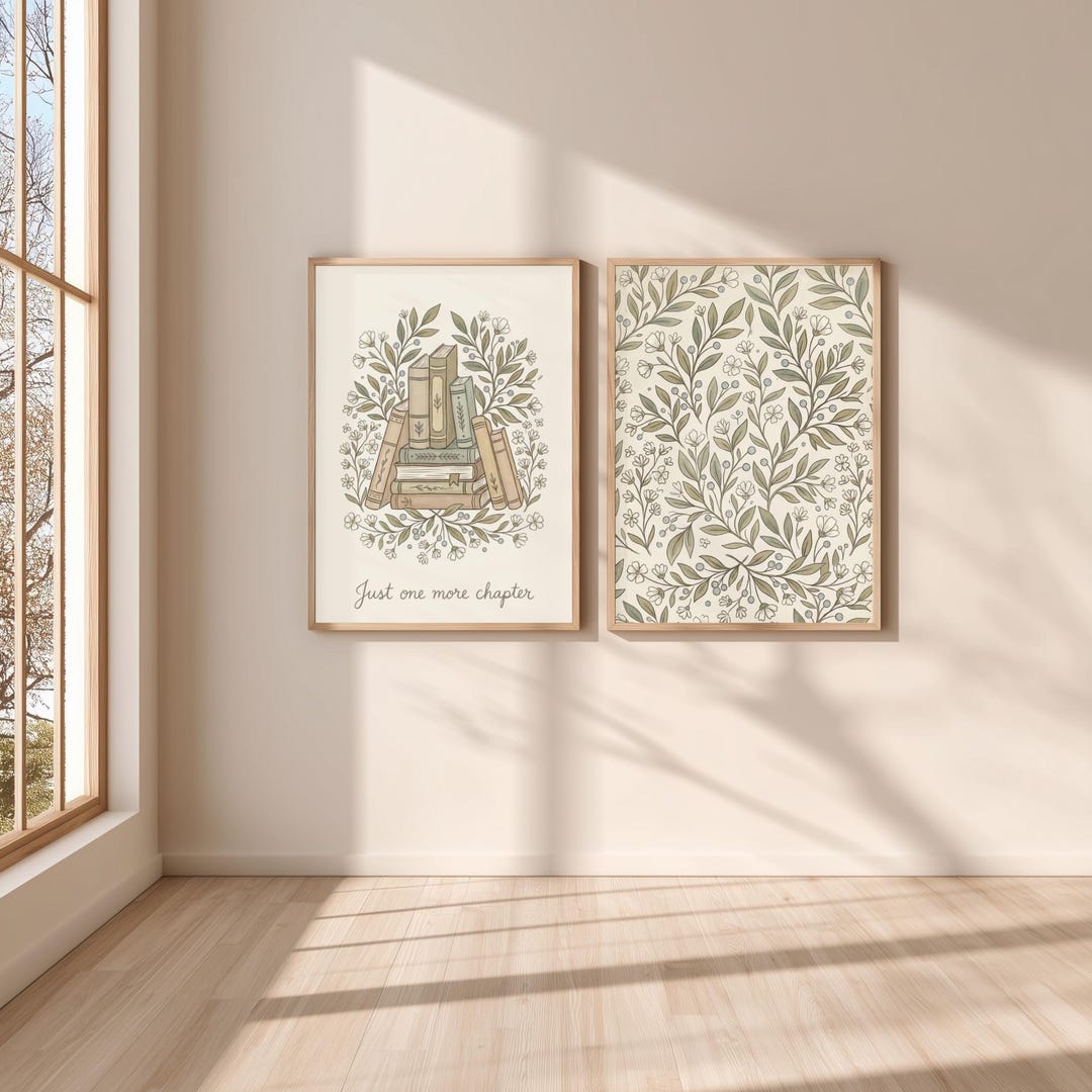 Book Lover Wall Art Set | Just One More Chapter Print | Reading Nook ...