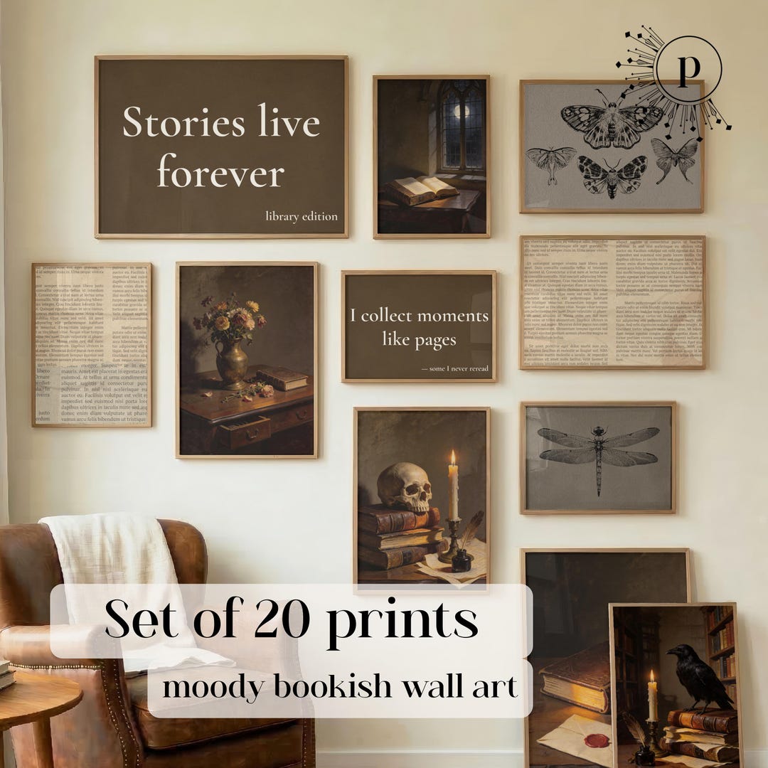 Dark Academia Wall Art Set of 20, Moody Bookish Gallery Wall, Vintage ...