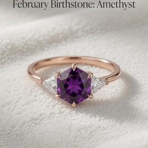 Amethyst Ring Februar Geburtsstein, Sechseck Ring, Minimalist Versprechen Ring, Lila Edelstein Ring, einzigartiges Geschenk