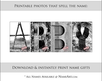 Personalized Gifts for the Name ABBY. Instantly Download & Print Digital Letter Art Photos That Spell the Name ABBY. All Names Available.