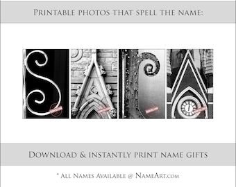 Personalized Gifts for the Name SARA. Instantly Download & Print Digital Letter Art Photos That Spell the Name SARA. All Names Available.