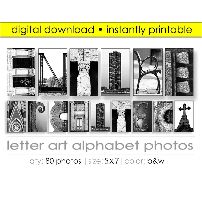Letter Art Digital 80 Photo Package. Create 100's of Gifts Today DIY Gift Ideas. Print Wall Art Name Signs. Size 5x7. Architecture Alphabet image 1