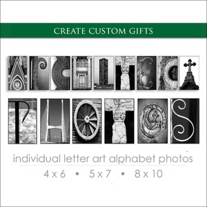 Imagens de arte com letras do alfabeto para presentes fotográficos personalizados. Soletre seu nome em imagens para um presente de nome pessoal. Ideias criativas de presentes personalizados DIY.