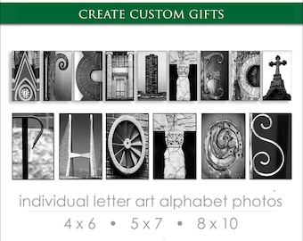 Alphabet Letter Art Pictures for Custom Photo Gifts. Spell Your Name in Pictures for a Personal Name Gift. Creative DIY Custom Gift Ideas.