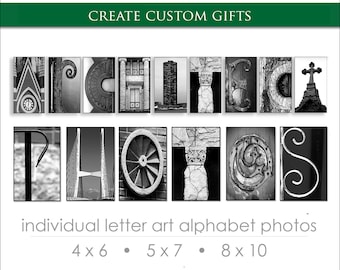 Letter Art Alphabet Photos for DIY Personalized Gifts. Create Custom Name Gifts. FAST Shipping. Over 1M+ Sold. Sizes: 4x6, 5x7 or 8x10 b&w