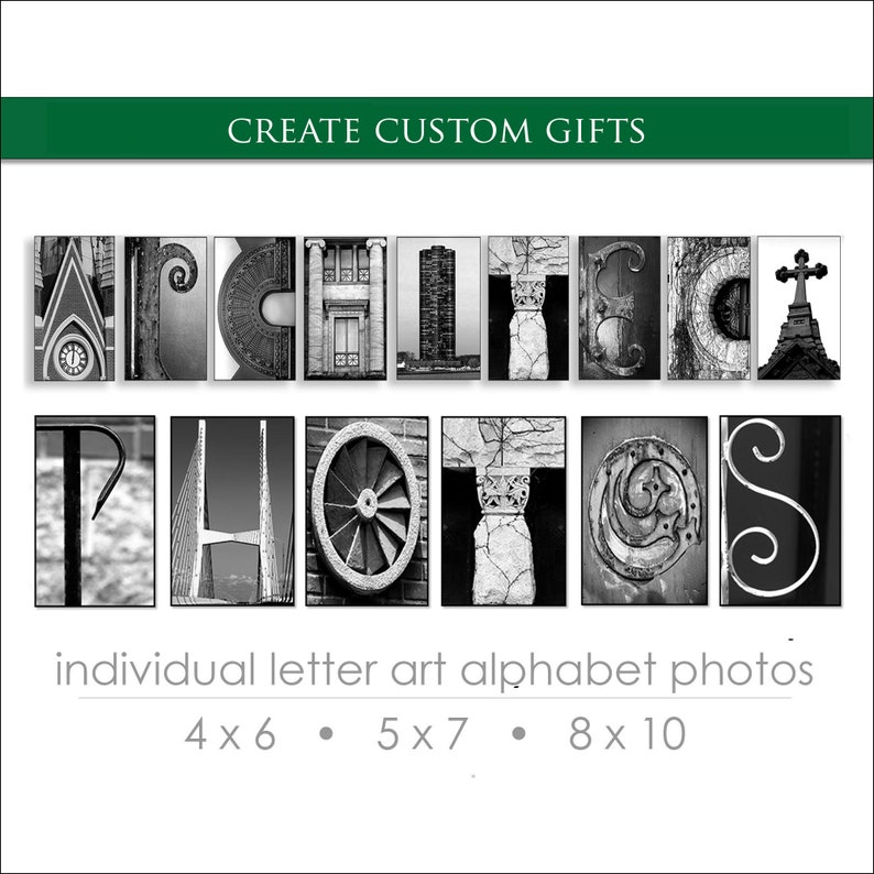 Letter Art Alphabet Photos for Custom DIY Gift Ideas. Unique Personalized Wedding, Anniversary, Housewarming, Birthday, Closing Relator Gifts, Retirement Gifts. Wedding Signs. Pictures of Letters to Spell Names. Create Custom Name Signs. NameArt.com