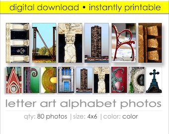 Letter Art Digital 80 Photo Package. Create 100's of Gifts Today! DIY Gift Ideas. Print Wall Art Name Signs. Size 4x6. Architect Alphabet.