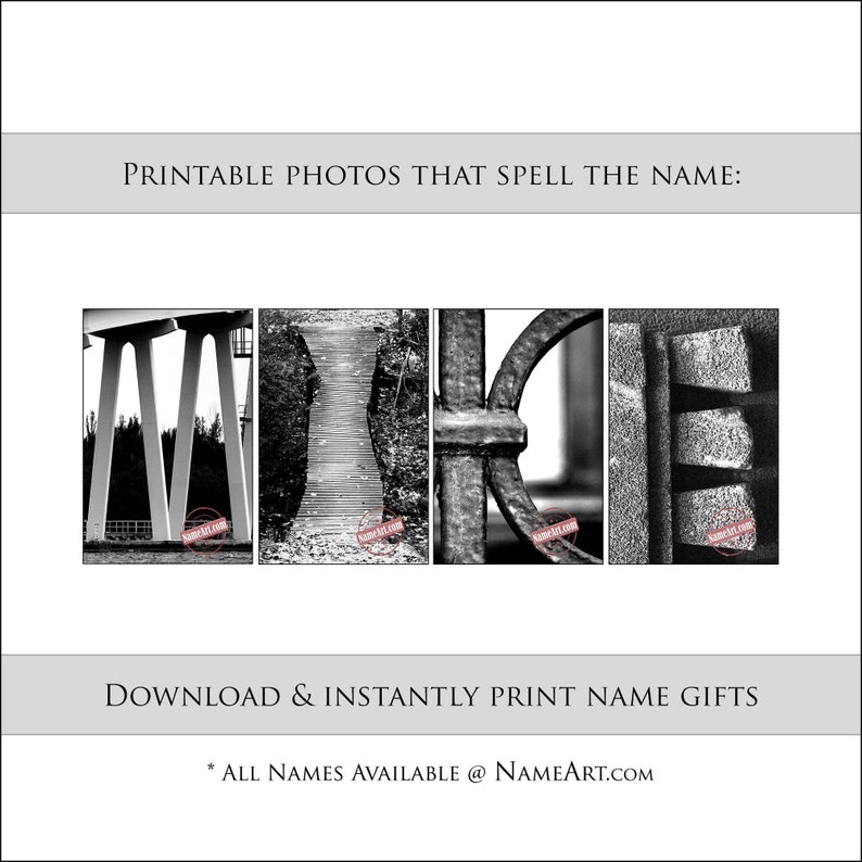 Personalized Gifts for the Name MIKE. Instantly Download & Print Digital Letter Art Photos That Spell the Name MIKE. All Names Available. image 1