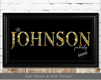 Custom Family Name Art. Personalized Gifts. Framed or Unframed 10x20 Print. *to see your name in a different theme, msg us before purchase*