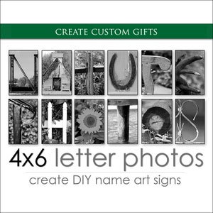 Fotos de arte com letras do alfabeto para presentes com fotos pessoais. Soletre seu nome em imagens para um presente com nome personalizado. Idéias criativas para presentes personalizados DIY. PN