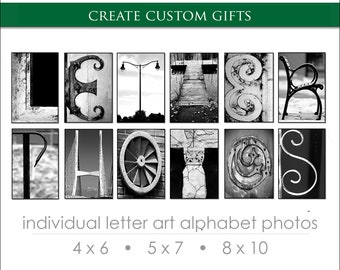 Letter Art Alphabet Photos for DIY Personalized Gifts. Create Custom Name Gifts. FAST Shipping. Over 1M+ Sold. Sizes: 4x6, 5x7 or 8x10 b&w