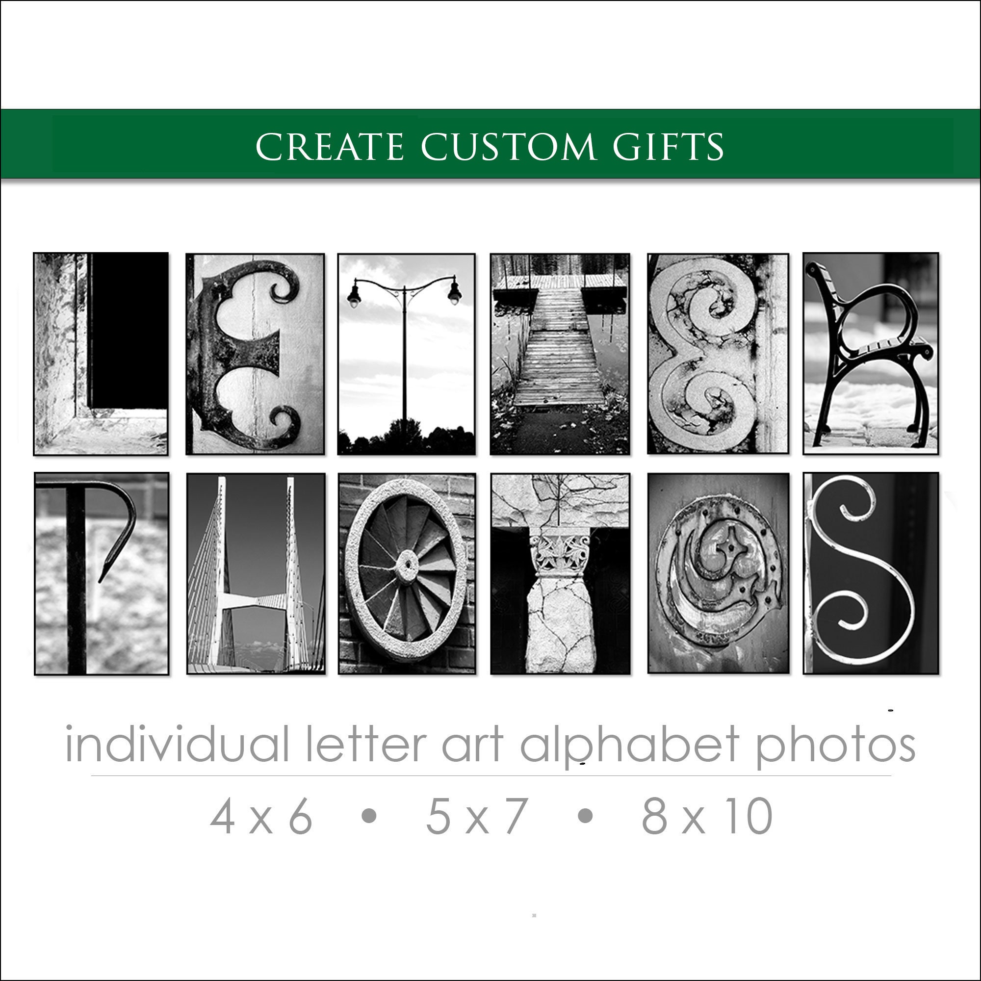 Alphabet Letter Art Pictures for Personal Photo Gifts. Spell Your