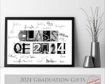 Graduation gifts and presents. Personalized gift for the 2024 grad. Custom 11x14 print that guests can sign at the ceremony. For him and her