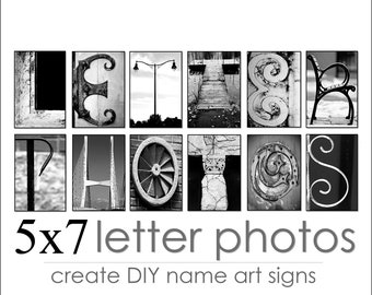 Letter Art Alphabet Photos for DIY Personalized Gifts. Create Custom Name Gifts. FAST Shipping. Over 1M+ Sold Size: 5x7 b&w Letter Prints.