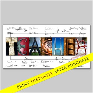 May include: A colourful print of the word "TEACHER" made up of different images. The letters are in red, green, gold, blue, and brown. The print is on a white background and has a yellow banner at the bottom that says "PRINT INSTANTLY AFTER PURCHASE".