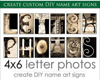 Wedding and Anniversary DIY Custom Gift Ideas. Individual 4x6 Letter Art Alphabet Photos for Name Signs. FREE Fast Shipping. Sepia.