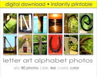 Alphabet Art Digital Nature Set. 80 Letters Art Photos Included. Create DIY Name Gifts. Personal Custom Gifts to Spell Names with Photos. C