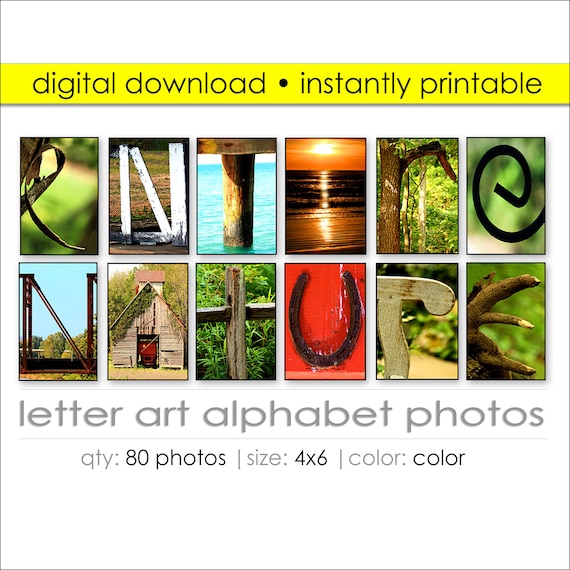 Alphabet Art Digital Nature Set. 80 Letters Art Photos Included. Create DIY Name Gifts. Personal Custom Gifts to Spell Names with Photos. C