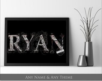 Ryan Personalized Name Art. Custom Gifts. Framed or Unframed 8x10 Print. *to see a FREE proof of your name and theme, msg us before purchase