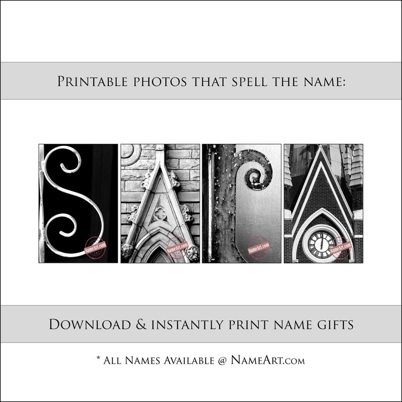 Personalized Gifts for the Name SARA. Instantly Download & Print Digital Letter Art Photos That Spell the Name SARA. All Names Available. image 1