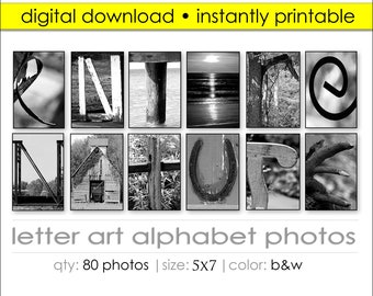 Letter Art Digital 80 Photo Package. Create 100's of Gifts Today! DIY Gift Ideas. Print Wall Art Name Signs. Size 5x7. Nature Alphabet Pics.