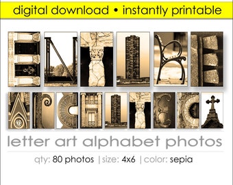 Architecture Letter Art Printable – 80 Photo Alphabet Package, Digital Download, DIY Name Art, Wall Decor Gift, Instant Custom Name Signs.