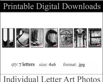 Printable Digital Download Letter Art. WELCOME Wall Art. Qty - 7  Size - 4"x6"  Instantly Download & Print Ind. Letters That Spell WELCOME