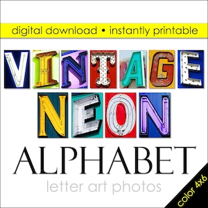 Letter Art Digital 150 Photo Package. Create 100's of Gifts Today! DIY Gift Ideas. Download Letter Pics. Size 4x6  Vintage Neon Sign Letters