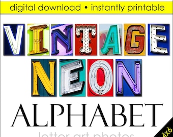 Letter Art Digital 150 Fotopaket. Erstellen Sie noch heute Hunderte von Geschenken! DIY Geschenk Ideen. Buchstaben Bilder herunterladen. Größe 4x6 Vintage Neon Sign Buchstaben