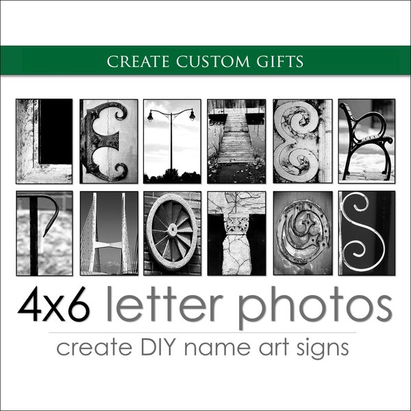Letter Art Alphabet Photos for DIY Personalized Gifts. Create Custom Name Gifts. FAST Shipping. Over 1M+ Sold. Size: 4x6 b&w Letter Prints.