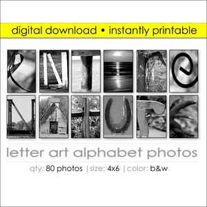 Pacote de fotos Letter Art Digital 80. Crie centenas de presentes hoje! Idéias para presentes faça você mesmo. Imprimir placas com nomes de arte em parede. Tamanho 4x6. Fotos do alfabeto da natureza.