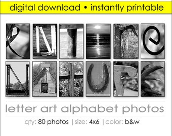 Letter Art Digital 80 Photo Package. Create 100's of Gifts Today! DIY Gift Ideas. Print Wall Art Name Signs. Size 4x6. Nature Alphabet Pics.