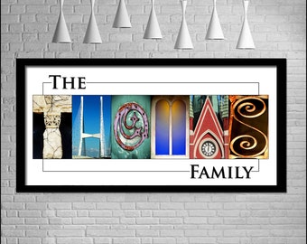 Personalized Family Name Art Sign. Unique Custom Gifts. Framed, Unframed, or Digital Print. Free Proof Before Ordering. Size: 10x20. Color.