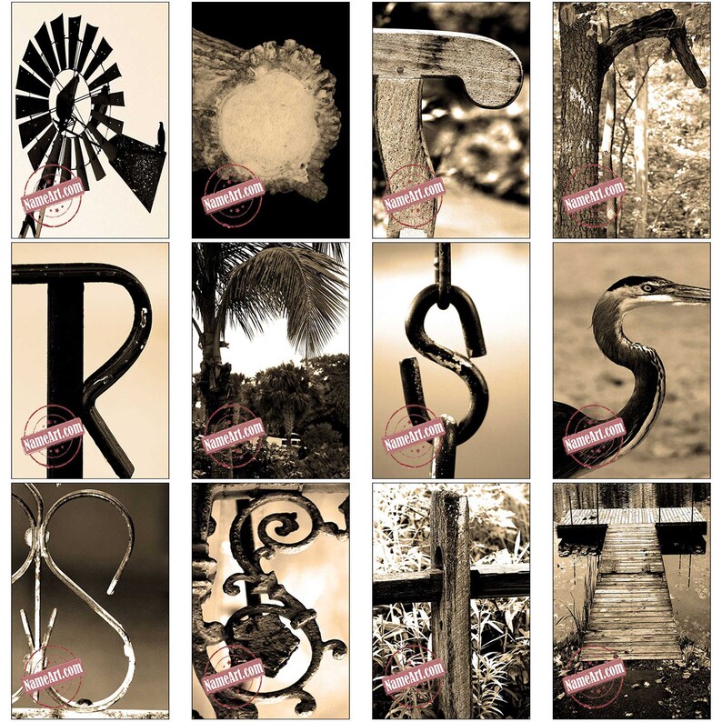 Letter Art Alphabet Pictures for Custom DIY Gift Ideas. Unique Personalized Wedding, Anniversary, Housewarming, Birthday, Closing Relator Gifts, Retirement Gifts. Wedding Signs. Pictures of Letters to Spell Names. Create Custom Name Signs NameArt.com
