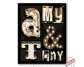 Custom Couples Name Wall Art Print With Letter Art Photography. Unique Personalized Wedding & Anniversary Gifts. Free Proof Before Purchase