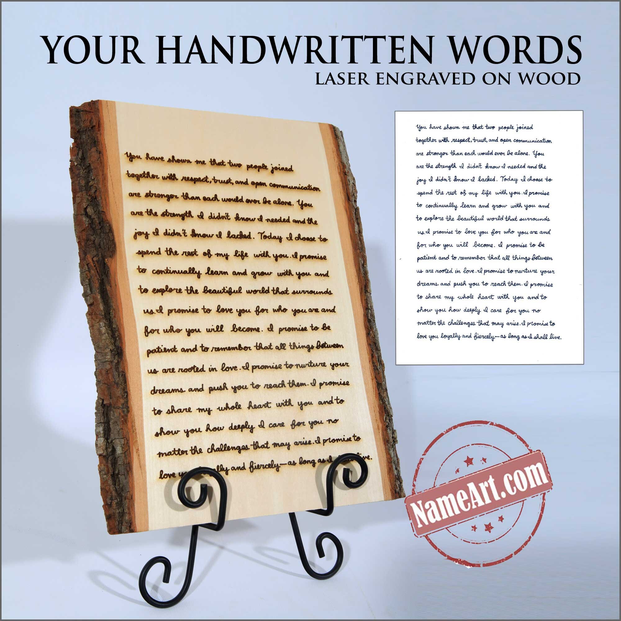 Handwritten Wedding Vows Engraved on Wood. Personalized Etsy