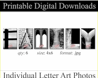 Printable Digital Download Letter Art. FAMILY Wall Art. Qty - 6  Size - 4"x6"  Instantly Download & Print. Letters That Spell FAMILY.