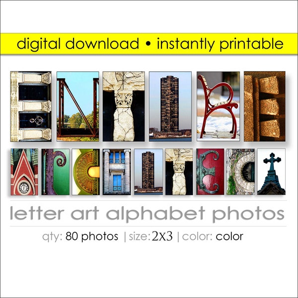 Letter Art Digital 80 Photo Package. Create 100's of Gifts Today! DIY Gift Ideas. Print Wall Art Name Signs. Size 2x3. Architect Alphabet.