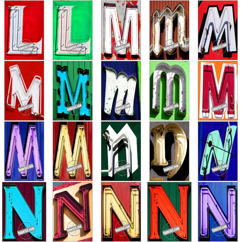 Letter Art Digital 150 Photo Package. Create 100's of Gifts Today DIY Gift Ideas. Download Letter Pics. Size 4x6 Vintage Neon Sign Letters image 5