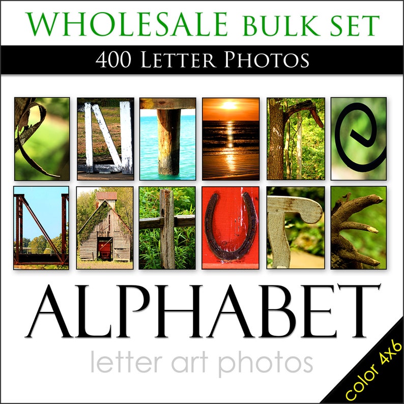 Wholesale Art. Letter art alphabet photos. Wholesale Art and Craft Supplies. Bulk Set. Sell products at mall kiosks, gift stores, craft fairs, vendor fairs, fundraising, arts and crafts store. High profit, cheap startup. Inexpensive items for resale.