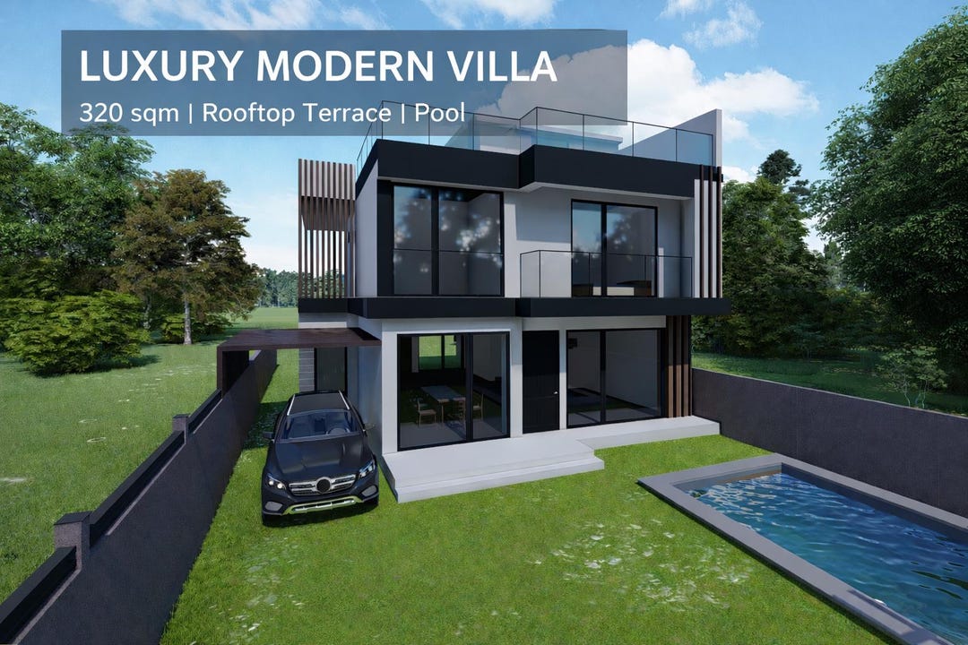 Modern Villa House Plan | 4 Bedroom, Two Story Blueprint (PDF, DWG, CAD ...