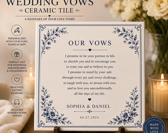 Azulejo de cerámica con votos matrimoniales personalizados – Placa conmemorativa de votos personalizada