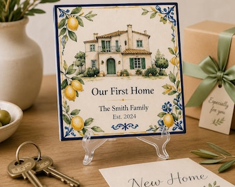Azulejo de cerámica personalizado con retrato de casa, regalo personalizado para nuevo hogar, azulejo con nombre familiar y mascota, regalo de inauguración de casa, recuerdo del primer hogar