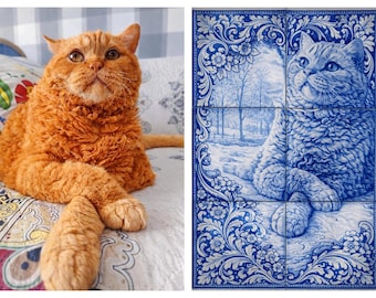 Mural de azulejos personalizado a partir de una foto / Retrato de mascota personalizado (4/6/9 azulejos, 10–20 cm) / Decoración de pared de arte portugués