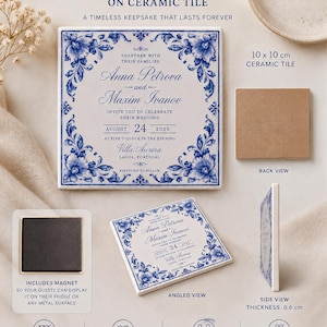 Personalisierte Keramik-Hochzeitseinladungsfliese, individueller Save-the-Date-Magnet und Erinnerungsstück