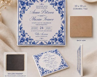 Azulejo de cerámica de lujo para invitación de boda / Imán personalizado para reservar la fecha / Invitación de boda personalizada / 10 diseños exclusivos