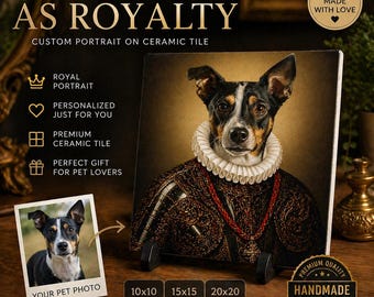 Retrato personalizado de mascota real en azulejo de cerámica / Retrato de perro renacentista / Arte personalizado en azulejo para gatos y perros